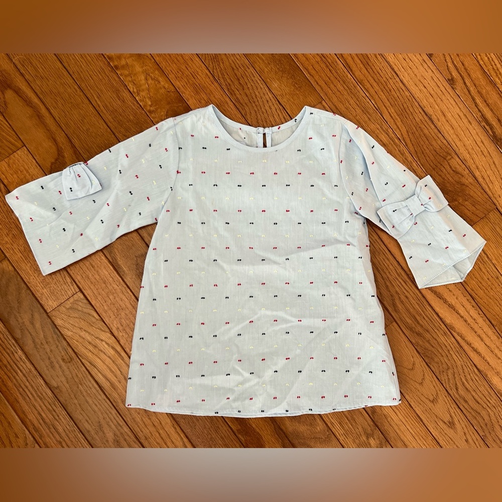 Bella Bliss Girls Blue 3/4 Sleeve Swiss Dot Top